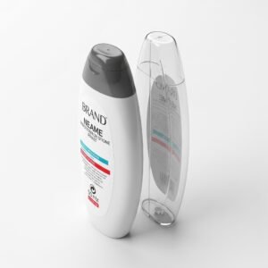 Máquina etiquetadora doble cara Labintech aplicando etiquetas frontales y traseras simultáneamente en envases cilíndricos
