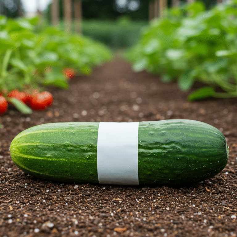 Hortaliza fresca con etiqueta envolvente aplicada mostrando información del producto y origen