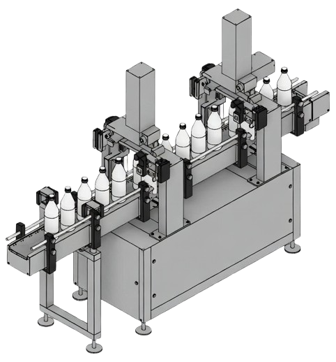 Máquina etiquetadora doble cara para aplicar etiquetas frontales y traseras en envases planos, ovalados o cilíndricos con máxima precisión.